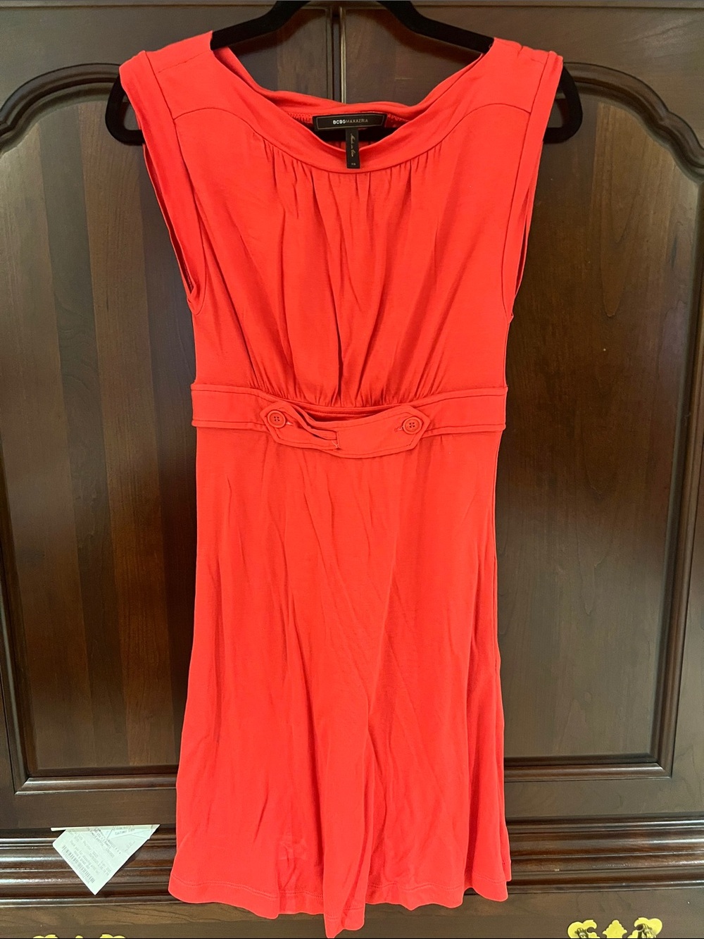 BCBGmaxazria Red coral Sleeveless Belted Sheath Dress vintage